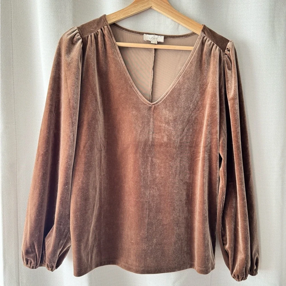LOFT Pink Puff Sleeve Blouse with Long Sleeves